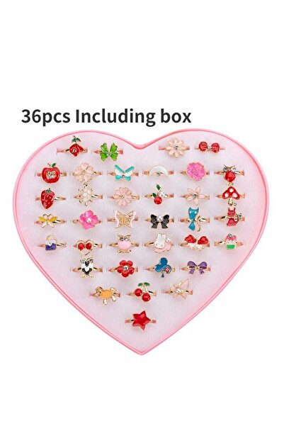Generic 36 Pieces Little Girl Adjustable Rings Toy in Heart Shape Box
