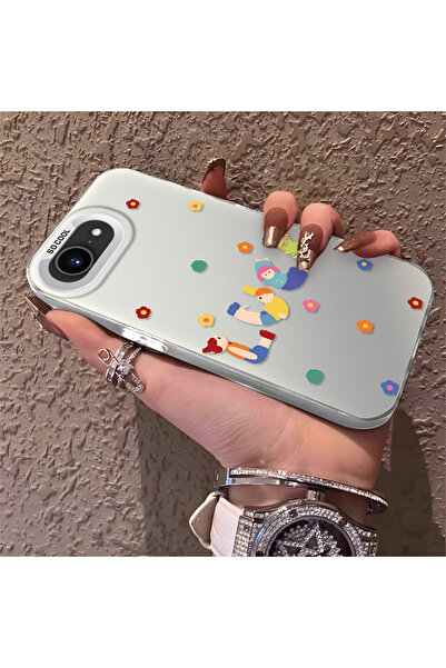 ucuc iPhone 16E Compatible Silicone Edge Hard Back Anti-Fall Case Fun Pattern