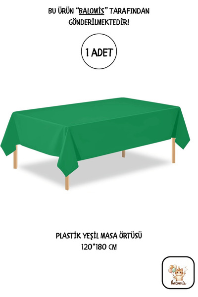 BALOMİS Yeşil Tek Kullanımlık Plastik Masa Örtüsü 120x180 cm Doğum Günü Masa ...