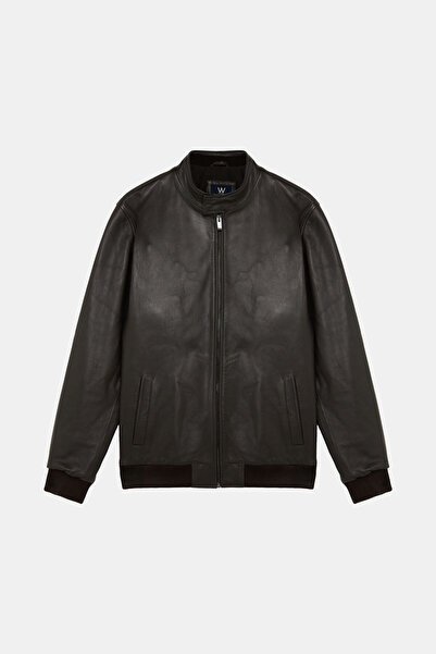 W Collection KOYU KAHVE FERMUARLI DERİ CEKET