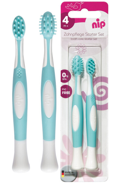Nip طقم عناية بالأسنان مكون من قطعتين مع أداة تنظيف ونتوءات مطاطية ناعمة، بتصميم مريح