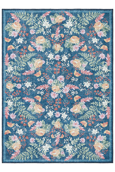 Cool Halı Florence Mavi Yeşil Çok Renkli Çiçekli Dekoratif Bohem Yıkanabilir ...