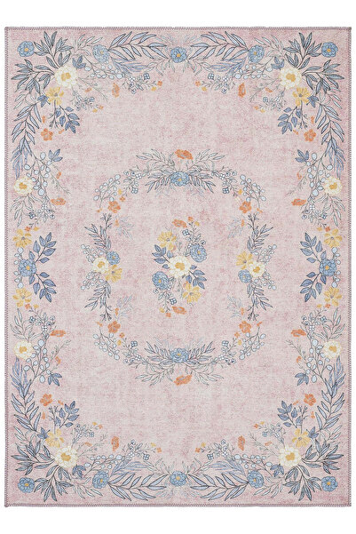 Cool Halı Florence Pembe Mavi Romantik Çiçek Desenli Makinede Yıkanabilir Dok...