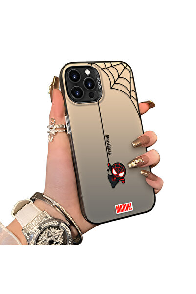 ucuc iPhone 15 Pro Uyumlu Silikon Kenar Sert Arka Anti Düşme Kılıfı Spiderman