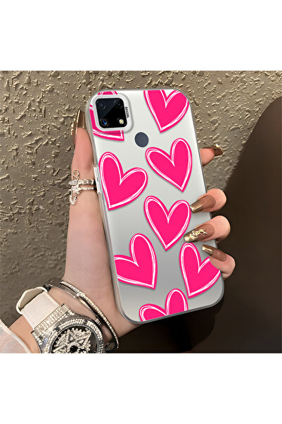 ucuc Realme C25S Compatible Silicone Edge Hard Back Anti-Fall Case Heart Pattern