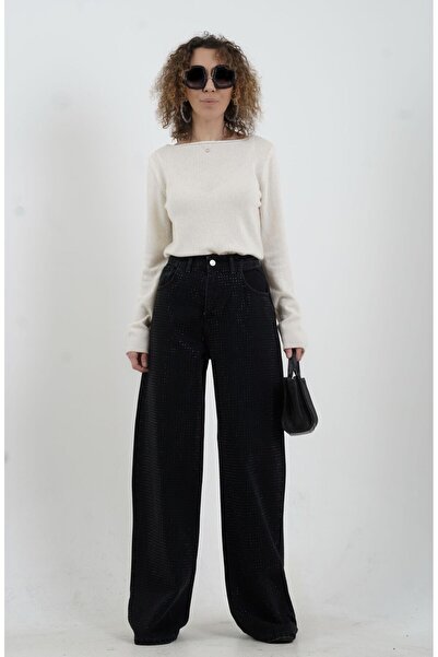 Zelish My Sister Pantaloni din denim cu picioare largi Black Stone