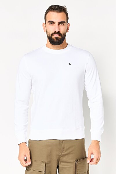 Calvin Klein Men Crew Neck Brand Logo Long Sleeve Sweatshirt, White