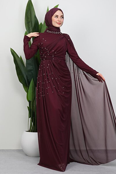 GİYZAMİLA İlke Tül Evening Dress Plum