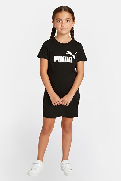 Puma فستان رياضي قصير الأكمام مناسب للخارج للفتيات الصغيرات، أسود