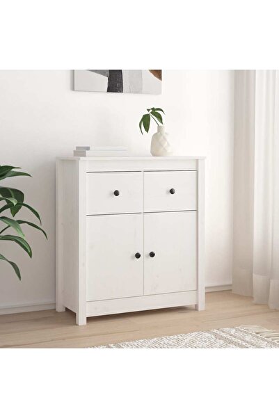 vidaxl خزانة جانبية بيضاء 70×35×80 سم من خشب الصنوبر الصلب