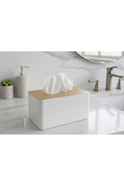 EVİMSAN Napkin Holder, Napkin Holder with Wooden Lid, Napkin Box, Tissue Box