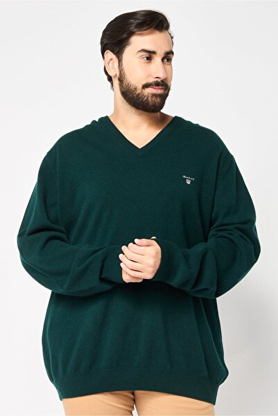Gant كنزة رجالية بياقة على شكل حرف V، خضراء اللون