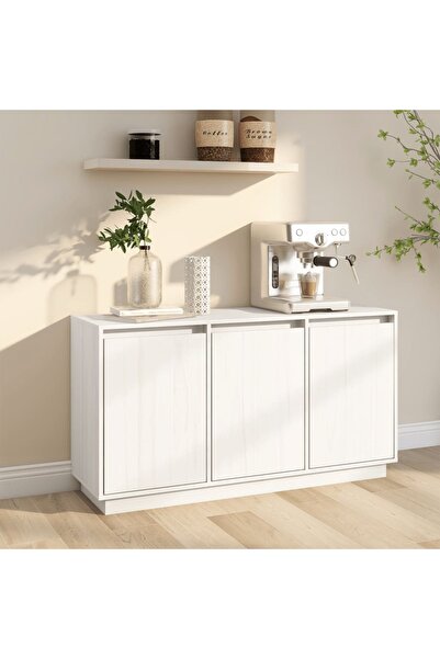 vidaxl خزانة جانبية بيضاء 111×34×60 سم من خشب الصنوبر الصلب