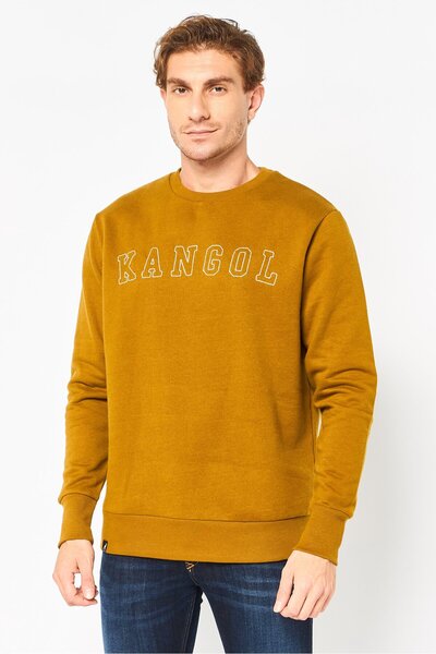 Kangol Men Crew Neck Embraided Long Sleeve Sweatshirt, Khaki