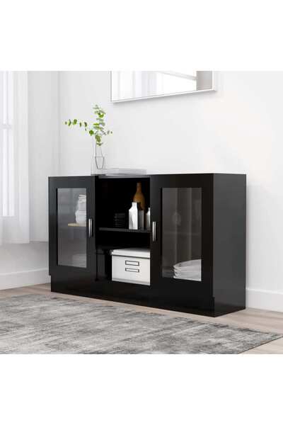 vidaxl Vitrine Cabinet Black 120x30.5x70 cm Engineered Wood