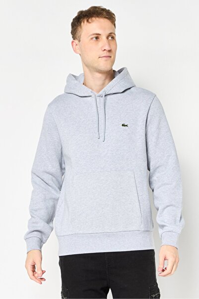 Lacoste Men Classic Fit Embroidered Logo long Sleeve Hoodie, Grey