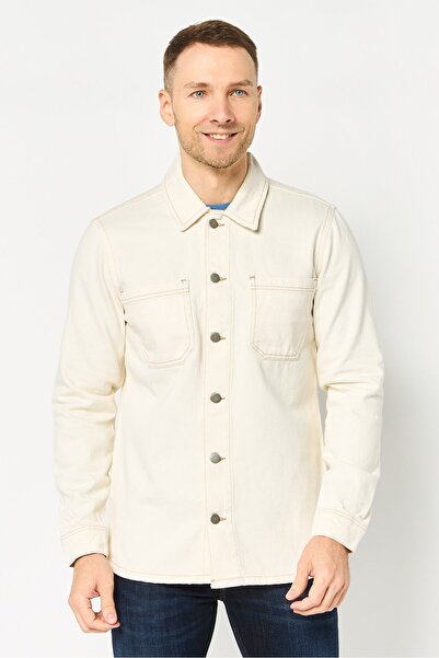 CELIO Men Solid Jacket Shirt, Off White