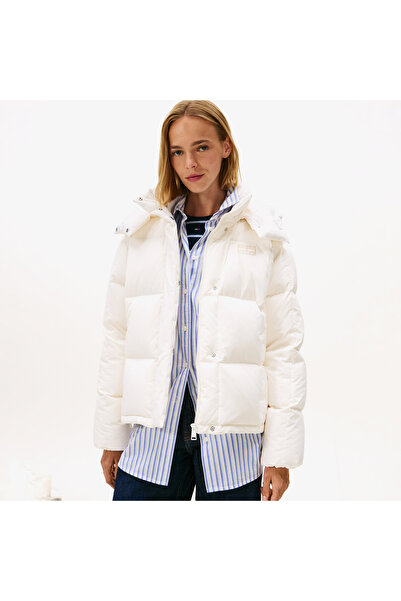 Tommy Hilfiger Tommy Jeans Alaska Grid Kadın Beyaz Puffer Mont
