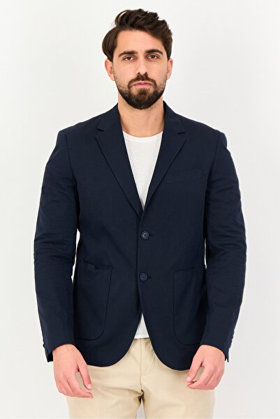 CELIO Men Slim Fit Solid Semi Formal Blazer, Navy