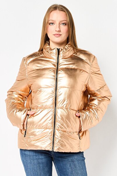 Marc New York Women Brand Logo Full Zip Puffer Jacket, Bronze