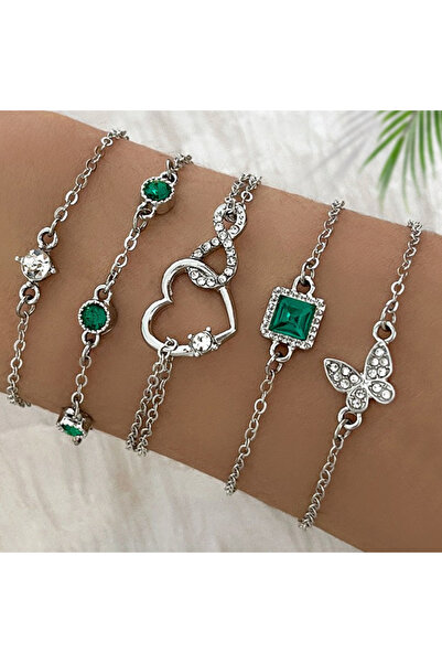 Choice طقم أساور بني محمر مكون من 5 قطع بتصميم مستوحى من الطراز القديم، مرصع ...