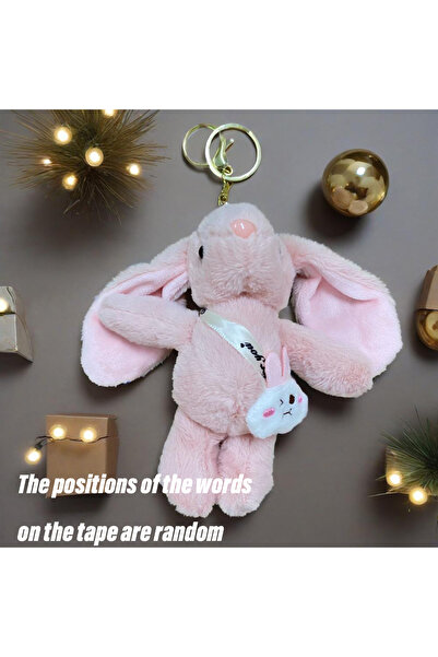 Choice حقيبة كتف وردية اللون بطول 10 سم، دمية أرنب طويلة الأذنين، لعبة قطيفة، حقيبة مدرسية صغيرة للزوجين، سلسلة مفاتيح (الـ