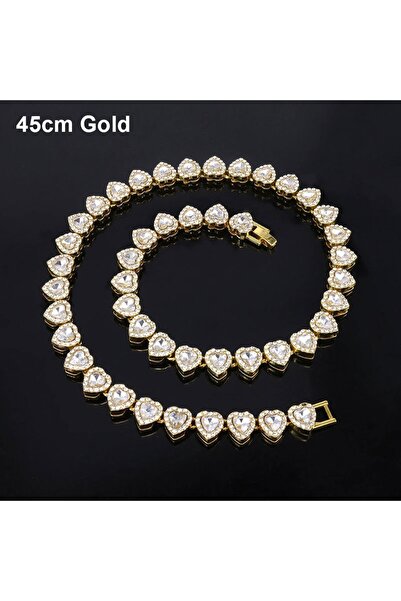 Choice سوار وقلادة ذهبية على شكل قلب بطول 45 سم، قطعة واحدة، مزينة بأحجار الر...