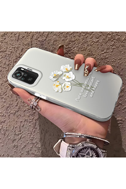 ucuc Xiaomi Poco M5S Compatible Silicone Edge Acrylic Back White Flower Prote...