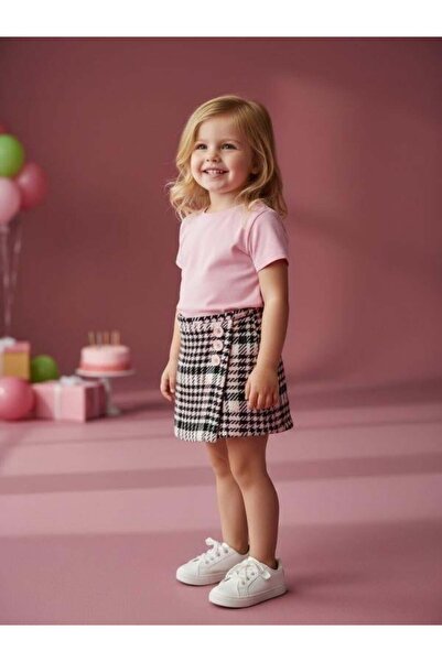Zekids Baby Girl Houndstooth Patterned Shorts Skirt