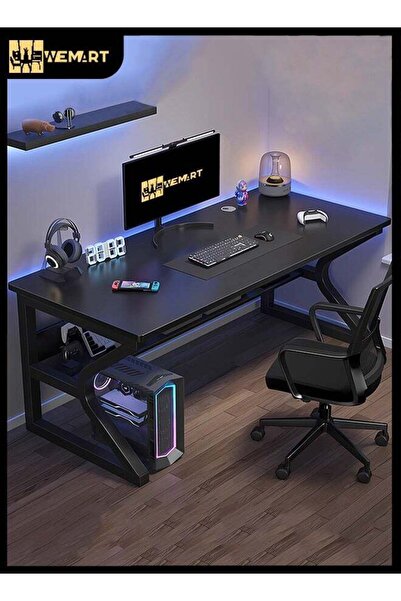 Wemart Gaming Table, Computer Table, Gaming Desk, C-Shaped Table Legs