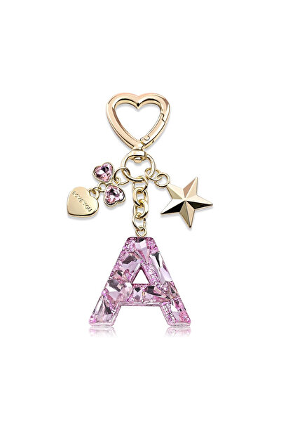 Choice A Cute and shiny letter keychain, pink initials, heart shape, bow, sta...