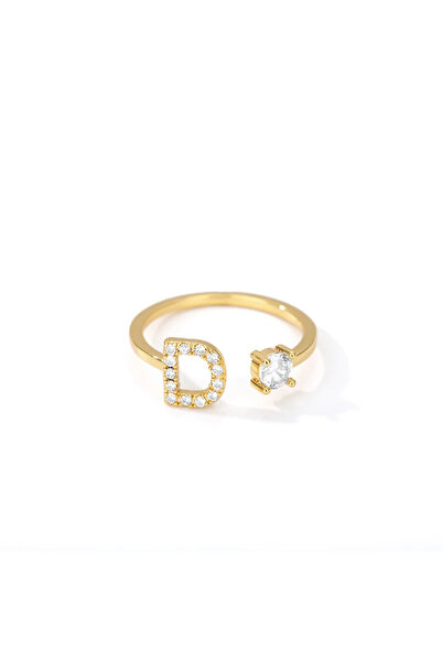 Choice resizable D Zircon Initial A-Z Letter Rings For Women Gold Color Stain...