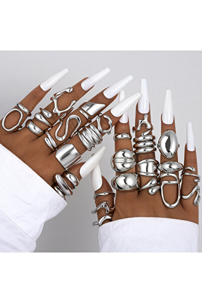 Choice مجموعة خواتم AYASilver مكونة من 29 قطعة، بتصميم هندسي مفتوح وناعم، للن...