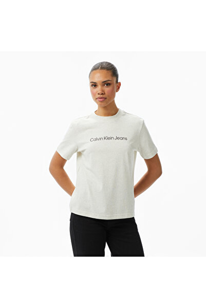 Calvin Klein Logo Classic Kadın Gri T-Shirt
