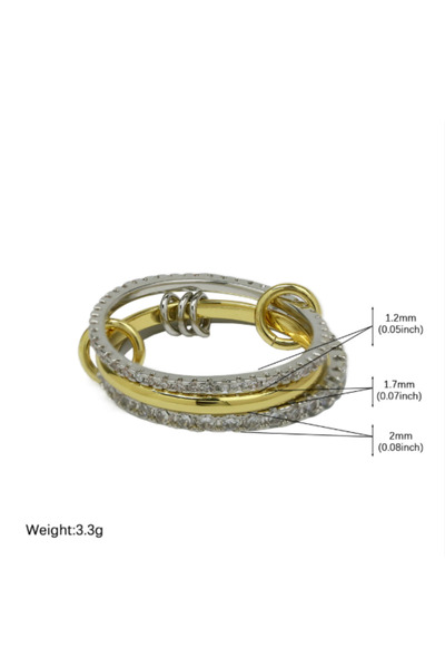 Choice 7 حلقات سلسلة من الفولاذ المقاوم للصدأ متعددة الطبقات ذات لونين، مطلية بالذهب عيار 18 قيراطًا، مرصعة بالزركون، قابلة للتكديس