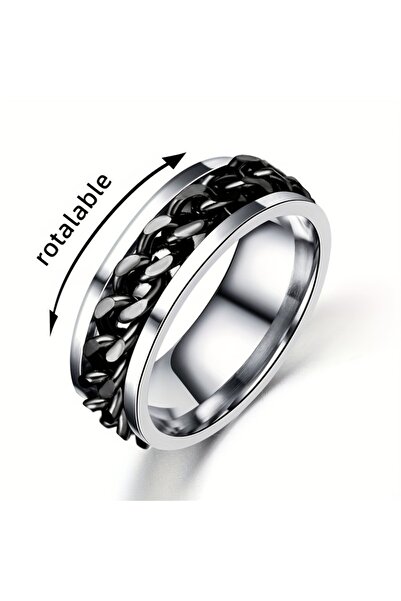 Choice 13 black Men's Cool Rotatable Chain Ring, Casual Stainless Steel Finge...