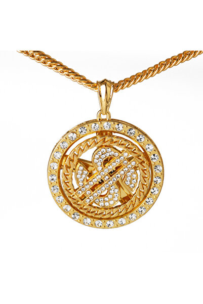 Choice قلادة ذهبية دوارة على شكل علامة الدولار A-335، قلادة هيب هوب، قلادة دو...