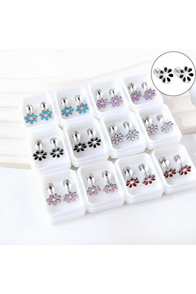 Choice 1 12Pair/Box Flower Daisy Stainless Steel Stud Earrings With Glitter T...