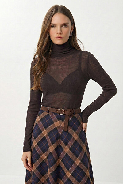 Lovelyİstanbul Turtleneck Transparent Knitted Blouse Lmc0081 Brown