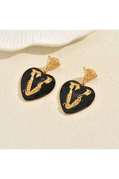 Choice EH5503 Heart - Shaped Letter Drop Earrings Elegant Black/White Enamel ...