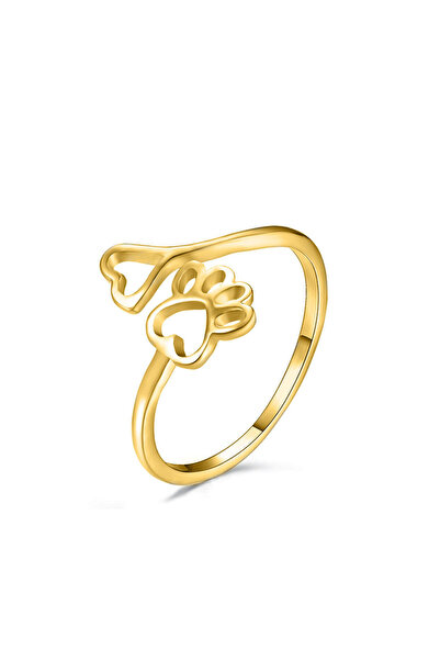 Choice Gold Cute Hollow Heart Dog Paw Ring Adjustable Stainless Steel Pet Foo...