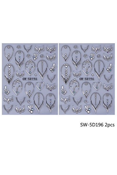 Choice SW-5D196 قطعتان من ملصقات فن الأظافر البوهيمية، تصميم قلب حب بارز خماس...