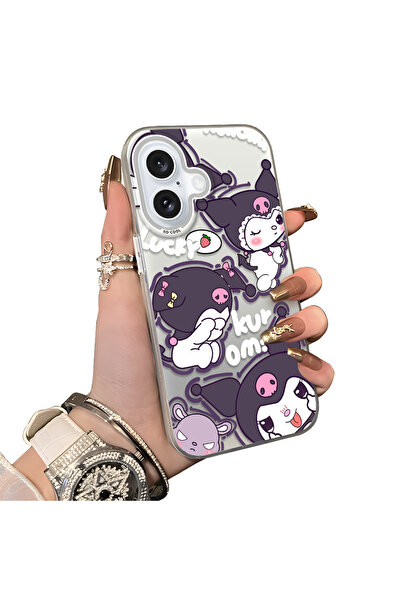 ucuc iPhone 16 Compatible Protective Silicone Edge Acrylic Back Kuromi Case