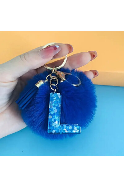 Choice سلسلة مفاتيح على شكل حرف L أزرق، مزينة بشرابة بوم بوم قطيفة عصرية، حلقة مفاتيح لحقيبة الظهر أو حقيبة اليد، زينة للسيارة G.