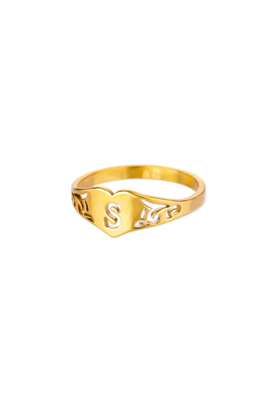 Choice 7 خواتم ذهبية اللون بتصميم حرف S مجوف على شكل قلب للنساء، مصنوعة من الفولاذ المقاوم للصدأ، من A إلى Z