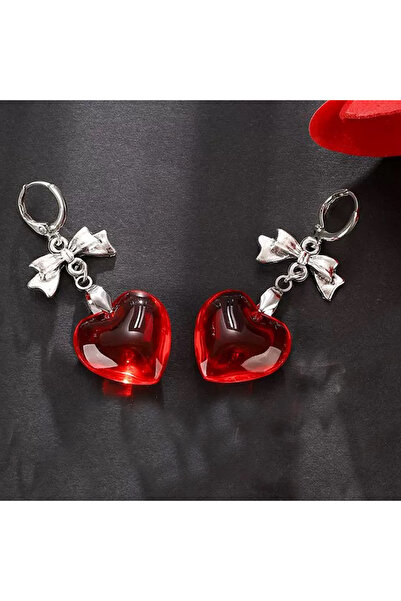 Choice أقراط زاكول الحمراء المتدلية على شكل قلب من الزجاج الأحمر، مستوحاة من موضة هاراجوكو الكورية العصرية، للنساء والفتيات الجذابات.