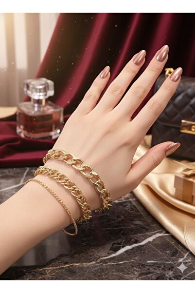 Shiklik 3-Piece Gold Color Chain Women's Bracelet Set