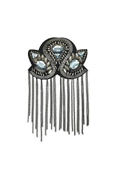 Choice Gray Epaulette Brooch Pin Bead Long Tassel Chain Electroplating Decor DIY Men Women Bling Epaulette