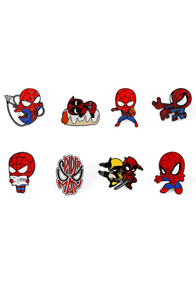Choice 8 قطع أو 8/16 قطعة من بروشات كرتونية إبداعية لطيفة ومضحكة على شكل سبايدرمان، دبوس مطلي بالمينا، شارة معدنية، مجوهرات، خلفية