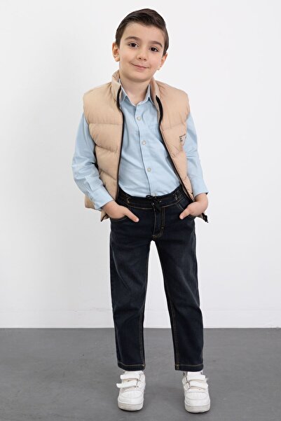 Cansın Mini Set de pantaloni din set cu vestă piese pentru băiat, cu cămașă crem, 23472